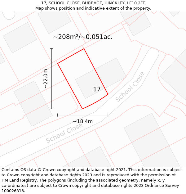 17, SCHOOL CLOSE, BURBAGE, HINCKLEY, LE10 2FE: Plot and title map