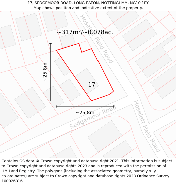 17, SEDGEMOOR ROAD, LONG EATON, NOTTINGHAM, NG10 1PY: Plot and title map