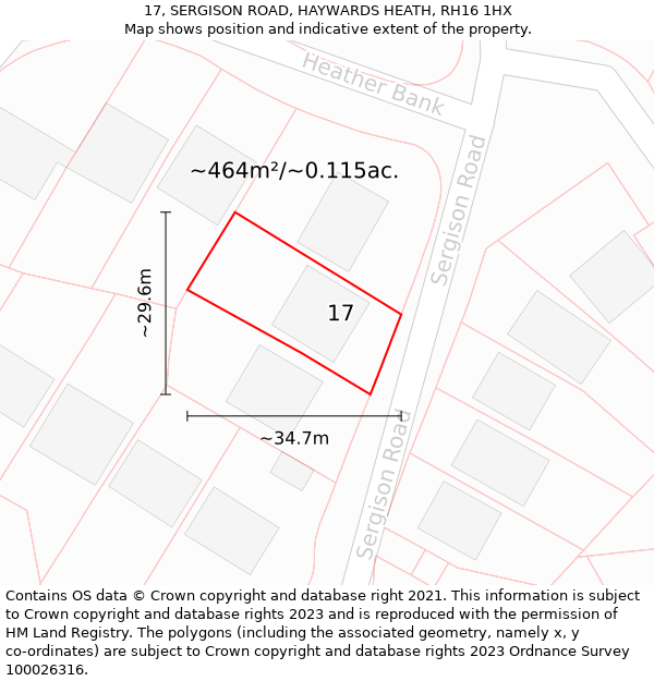 17, SERGISON ROAD, HAYWARDS HEATH, RH16 1HX: Plot and title map