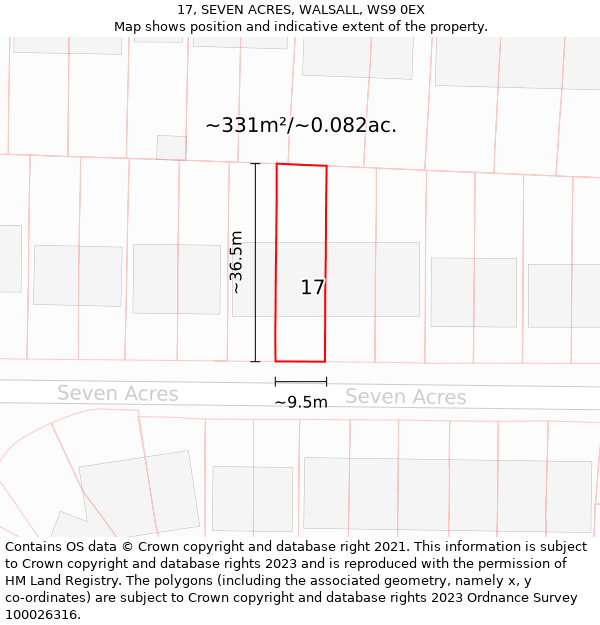17, SEVEN ACRES, WALSALL, WS9 0EX: Plot and title map