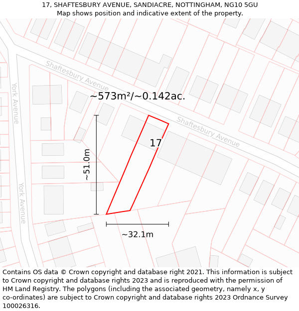 17, SHAFTESBURY AVENUE, SANDIACRE, NOTTINGHAM, NG10 5GU: Plot and title map