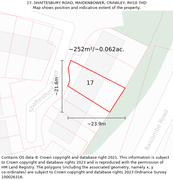 17, SHAFTESBURY ROAD, MAIDENBOWER, CRAWLEY, RH10 7HD: Plot and title map