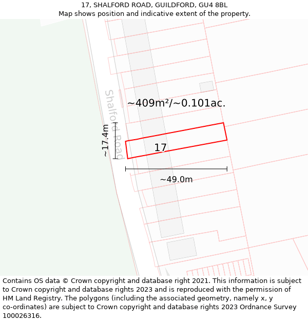 17, SHALFORD ROAD, GUILDFORD, GU4 8BL: Plot and title map