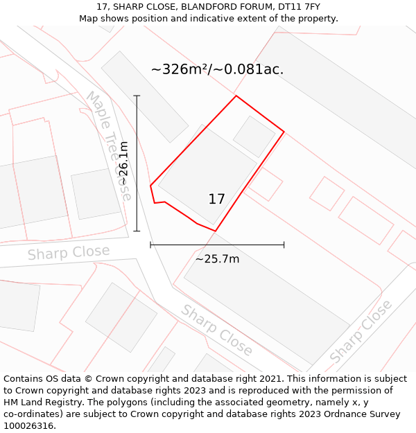 17, SHARP CLOSE, BLANDFORD FORUM, DT11 7FY: Plot and title map