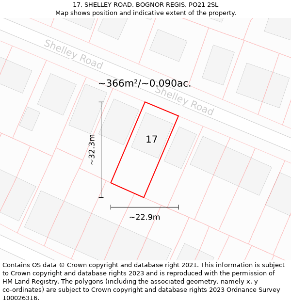 17, SHELLEY ROAD, BOGNOR REGIS, PO21 2SL: Plot and title map