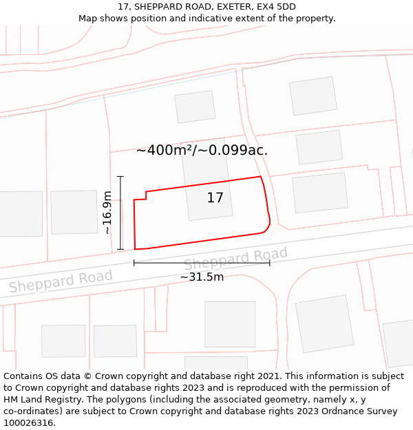 17, SHEPPARD ROAD, EXETER, EX4 5DD: Plot and title map