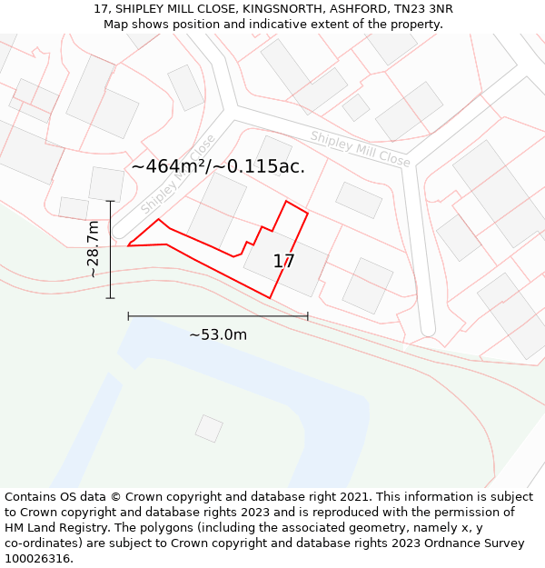 17, SHIPLEY MILL CLOSE, KINGSNORTH, ASHFORD, TN23 3NR: Plot and title map