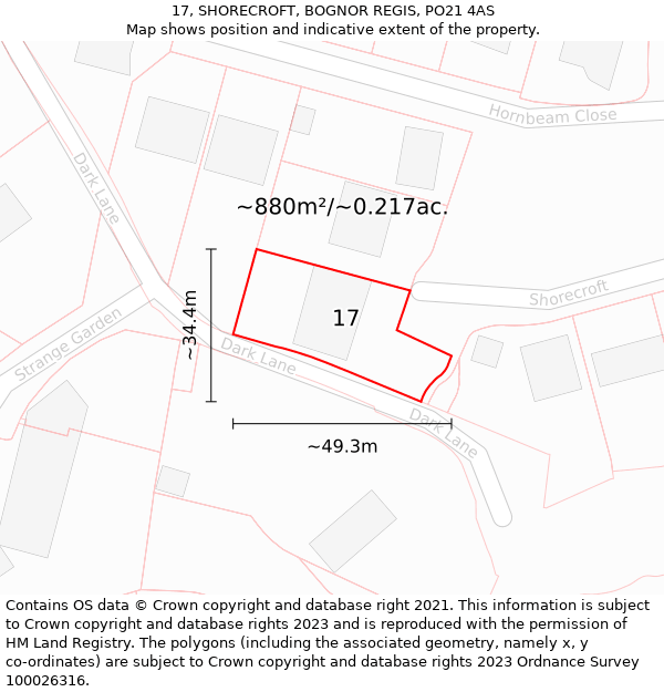 17, SHORECROFT, BOGNOR REGIS, PO21 4AS: Plot and title map