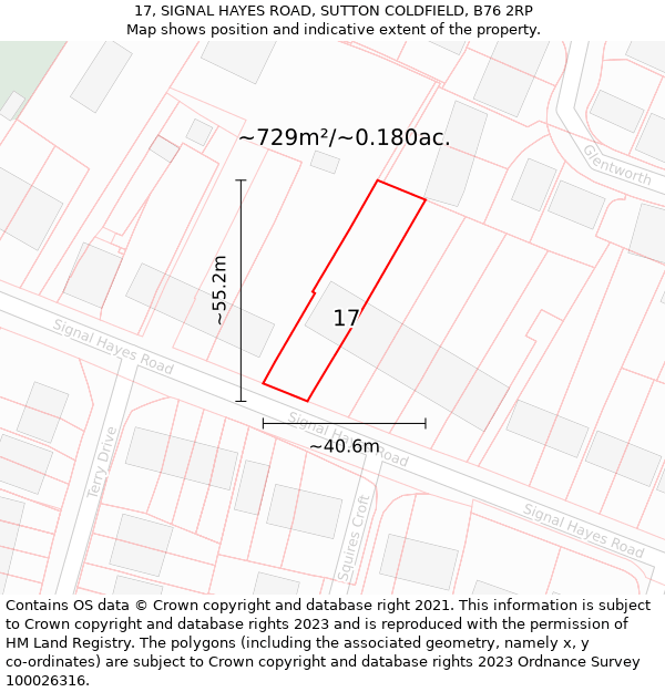 17, SIGNAL HAYES ROAD, SUTTON COLDFIELD, B76 2RP: Plot and title map