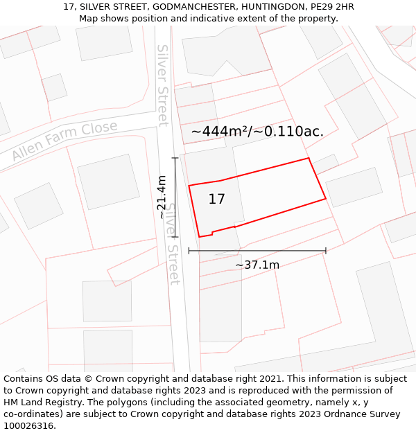 17, SILVER STREET, GODMANCHESTER, HUNTINGDON, PE29 2HR: Plot and title map