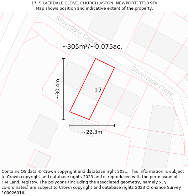 17, SILVERDALE CLOSE, CHURCH ASTON, NEWPORT, TF10 9FA: Plot and title map