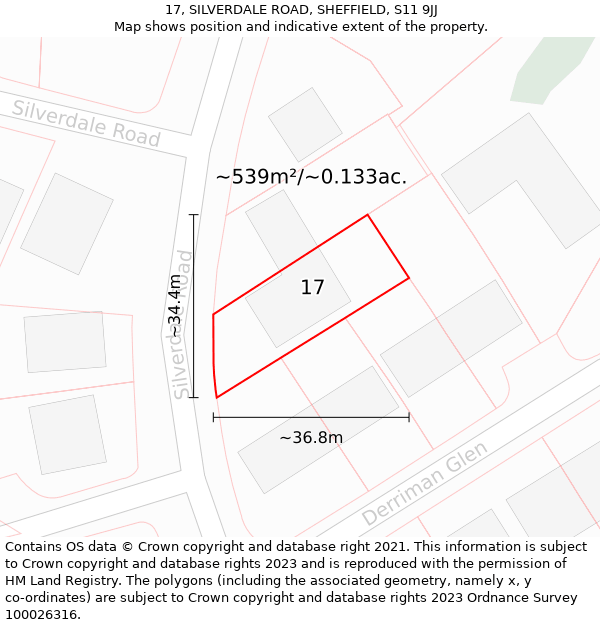 17, SILVERDALE ROAD, SHEFFIELD, S11 9JJ: Plot and title map