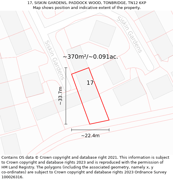 17, SISKIN GARDENS, PADDOCK WOOD, TONBRIDGE, TN12 6XP: Plot and title map