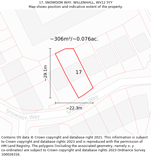 17, SNOWDON WAY, WILLENHALL, WV12 5YY: Plot and title map