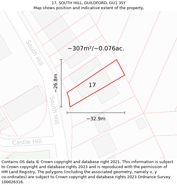 17, SOUTH HILL, GUILDFORD, GU1 3SY: Plot and title map