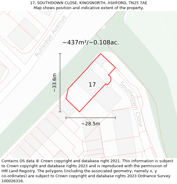 17, SOUTHDOWN CLOSE, KINGSNORTH, ASHFORD, TN25 7AE: Plot and title map