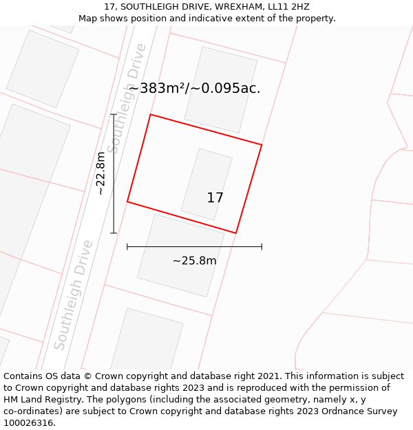 17, SOUTHLEIGH DRIVE, WREXHAM, LL11 2HZ: Plot and title map