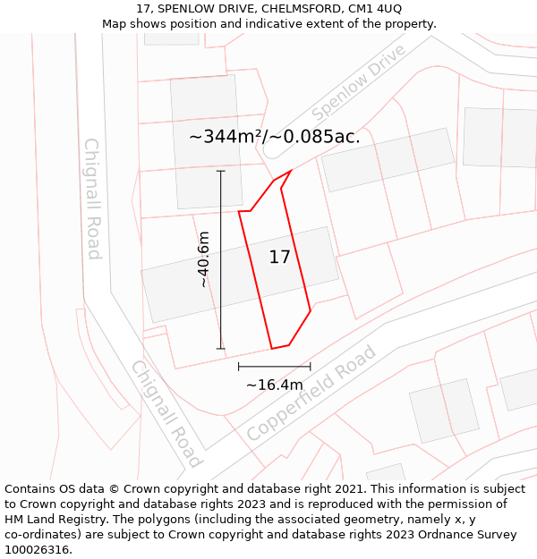 17, SPENLOW DRIVE, CHELMSFORD, CM1 4UQ: Plot and title map