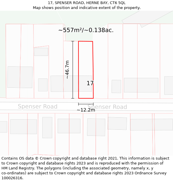17, SPENSER ROAD, HERNE BAY, CT6 5QL: Plot and title map