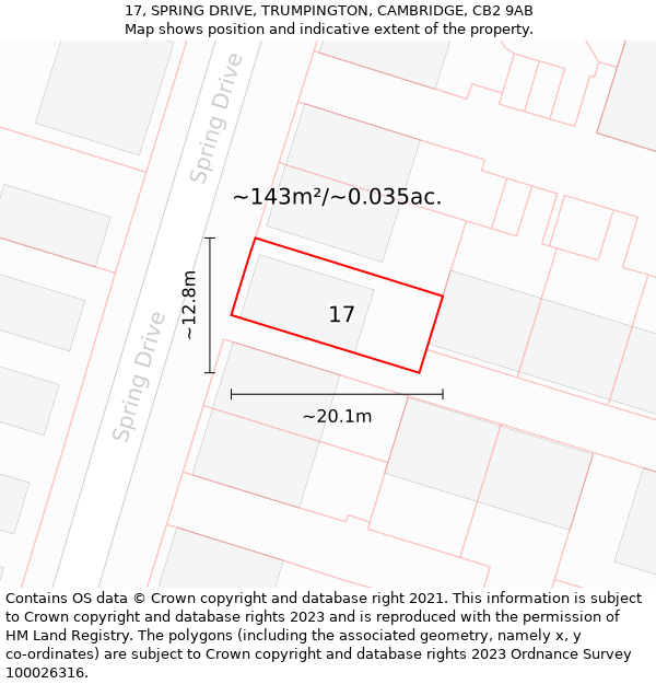 17, SPRING DRIVE, TRUMPINGTON, CAMBRIDGE, CB2 9AB: Plot and title map