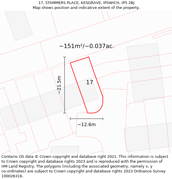 17, STAMMERS PLACE, KESGRAVE, IPSWICH, IP5 2BJ: Plot and title map