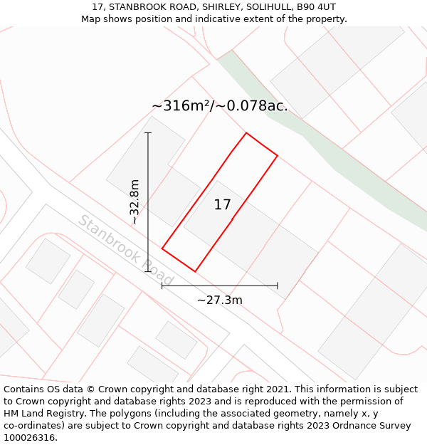 17, STANBROOK ROAD, SHIRLEY, SOLIHULL, B90 4UT: Plot and title map