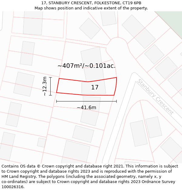 17, STANBURY CRESCENT, FOLKESTONE, CT19 6PB: Plot and title map