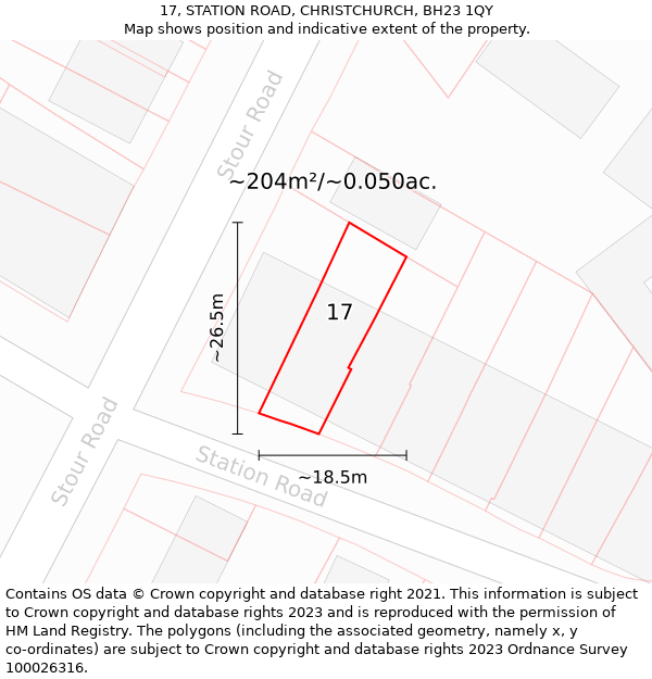 17, STATION ROAD, CHRISTCHURCH, BH23 1QY: Plot and title map