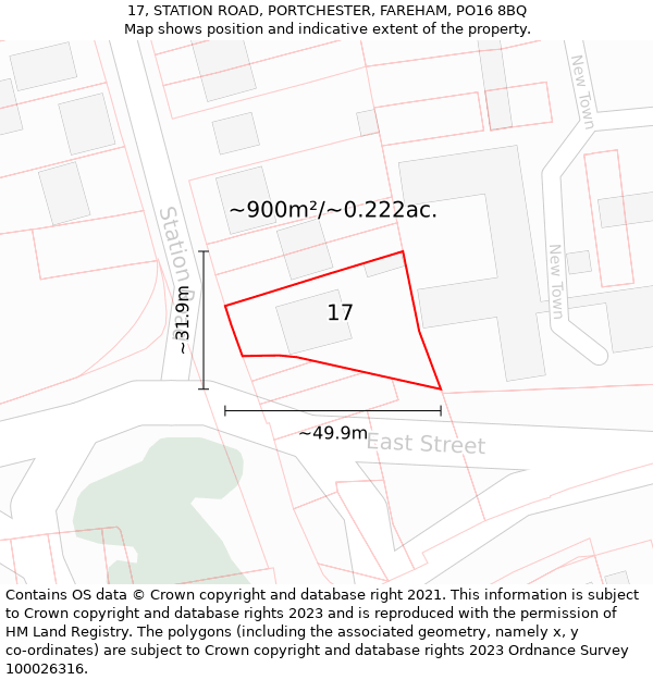 17, STATION ROAD, PORTCHESTER, FAREHAM, PO16 8BQ: Plot and title map