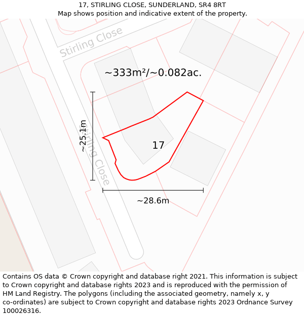 17, STIRLING CLOSE, SUNDERLAND, SR4 8RT: Plot and title map