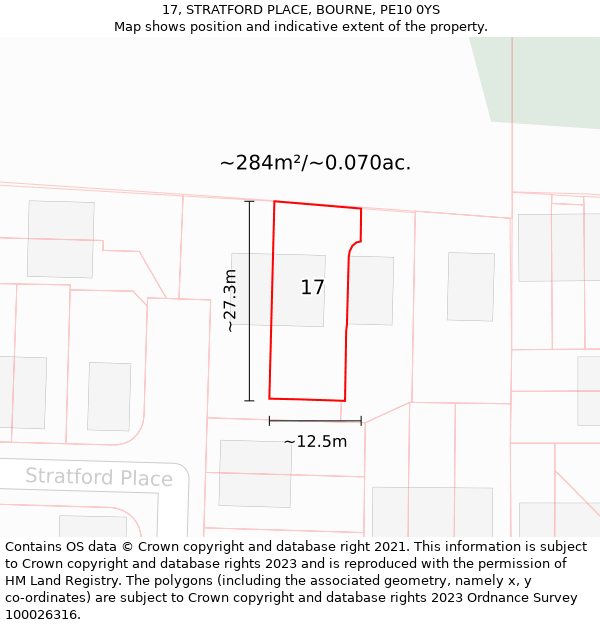 17, STRATFORD PLACE, BOURNE, PE10 0YS: Plot and title map