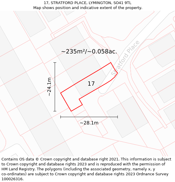 17, STRATFORD PLACE, LYMINGTON, SO41 9TL: Plot and title map