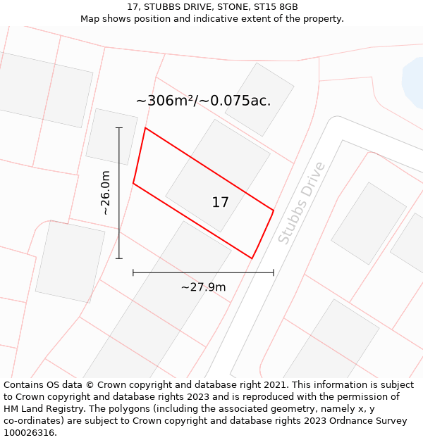 17, STUBBS DRIVE, STONE, ST15 8GB: Plot and title map