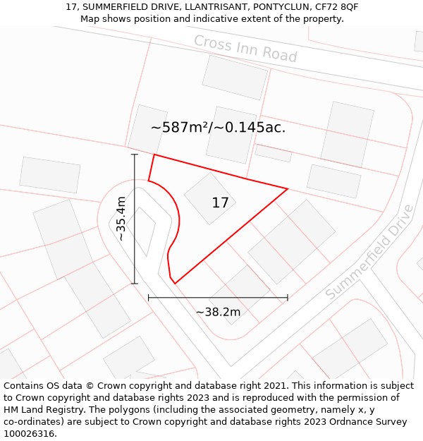 17, SUMMERFIELD DRIVE, LLANTRISANT, PONTYCLUN, CF72 8QF: Plot and title map