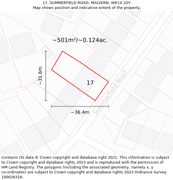 17, SUMMERFIELD ROAD, MALVERN, WR14 1DY: Plot and title map