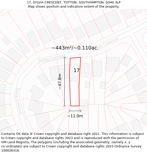 17, SYLVIA CRESCENT, TOTTON, SOUTHAMPTON, SO40 3LP: Plot and title map