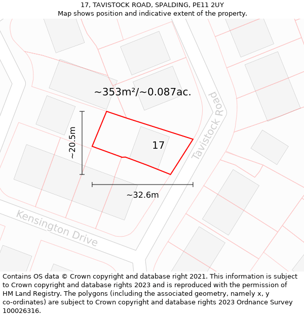 17, TAVISTOCK ROAD, SPALDING, PE11 2UY: Plot and title map