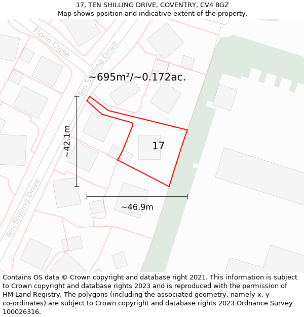 17, TEN SHILLING DRIVE, COVENTRY, CV4 8GZ: Plot and title map