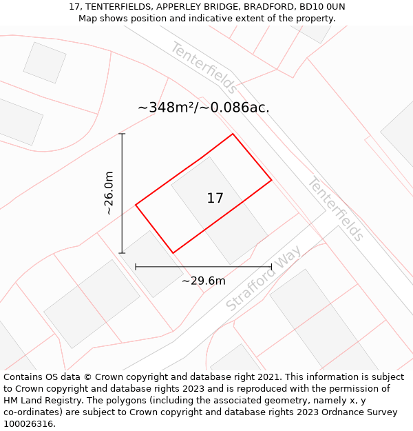 17, TENTERFIELDS, APPERLEY BRIDGE, BRADFORD, BD10 0UN: Plot and title map