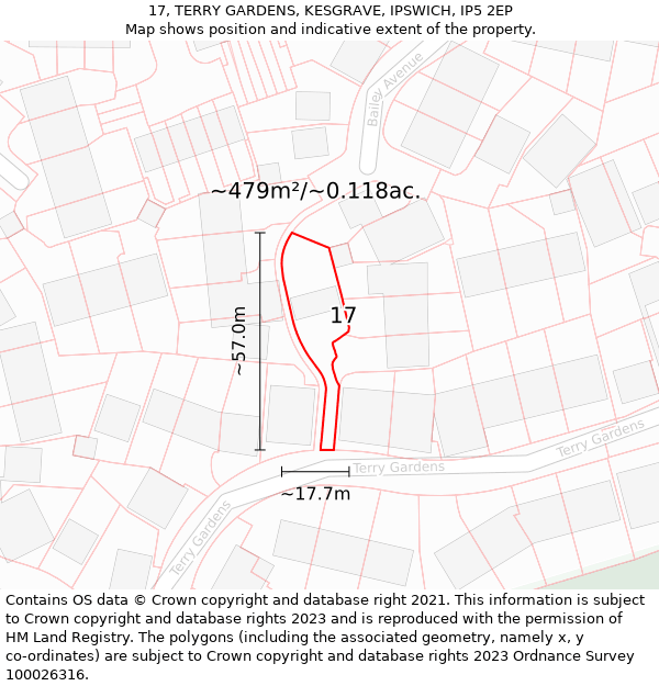 17, TERRY GARDENS, KESGRAVE, IPSWICH, IP5 2EP: Plot and title map