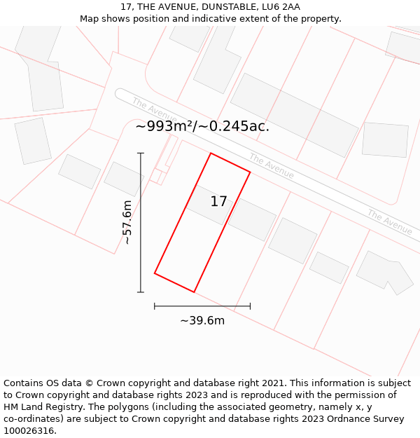 17, THE AVENUE, DUNSTABLE, LU6 2AA: Plot and title map