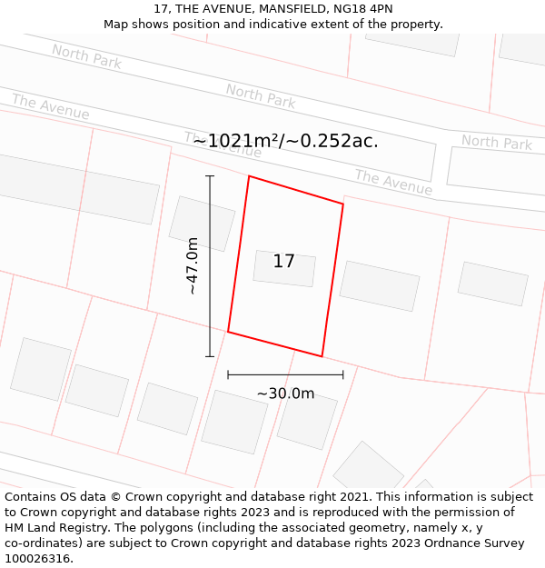17, THE AVENUE, MANSFIELD, NG18 4PN: Plot and title map