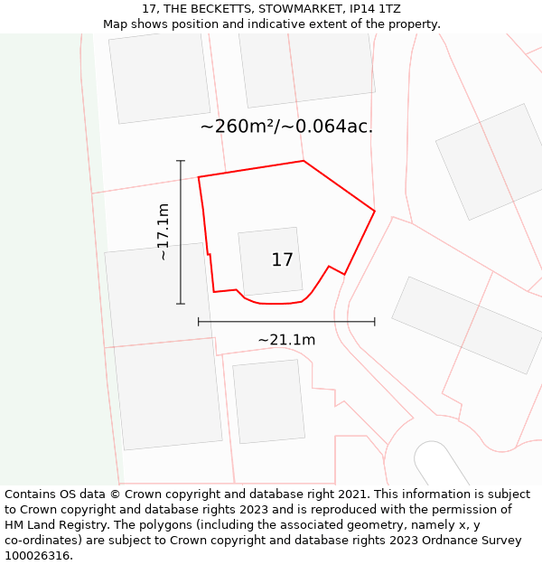 17, THE BECKETTS, STOWMARKET, IP14 1TZ: Plot and title map