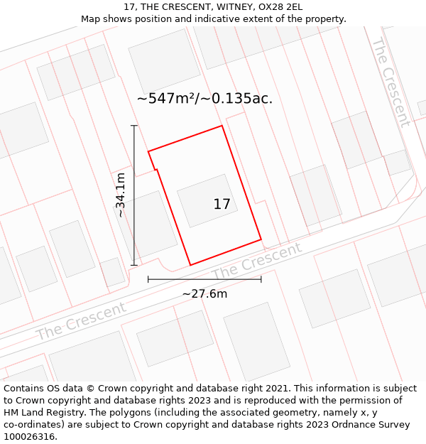 17, THE CRESCENT, WITNEY, OX28 2EL: Plot and title map