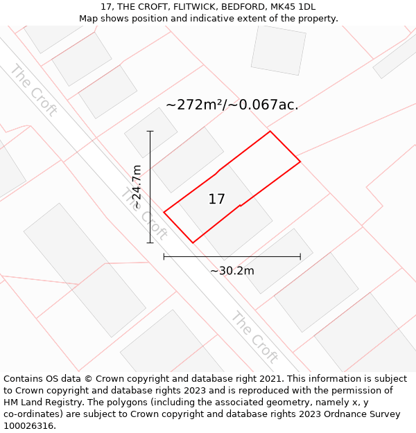 17, THE CROFT, FLITWICK, BEDFORD, MK45 1DL: Plot and title map