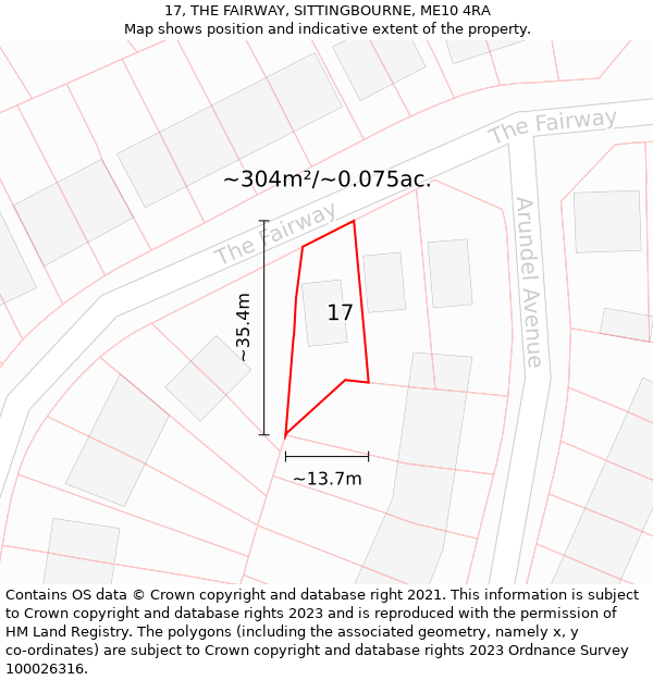 17, THE FAIRWAY, SITTINGBOURNE, ME10 4RA: Plot and title map