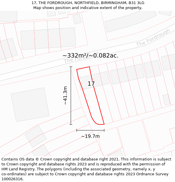 17, THE FORDROUGH, NORTHFIELD, BIRMINGHAM, B31 3LG: Plot and title map