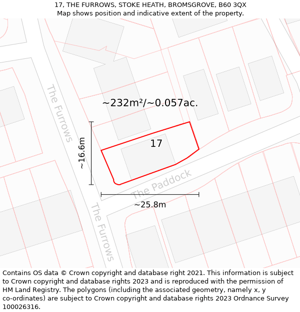 17, THE FURROWS, STOKE HEATH, BROMSGROVE, B60 3QX: Plot and title map