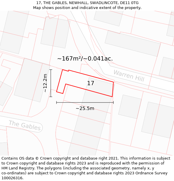 17, THE GABLES, NEWHALL, SWADLINCOTE, DE11 0TG: Plot and title map