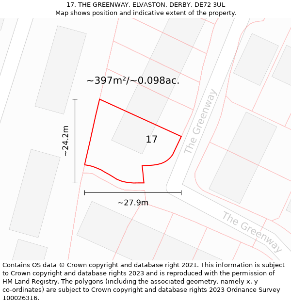 17, THE GREENWAY, ELVASTON, DERBY, DE72 3UL: Plot and title map